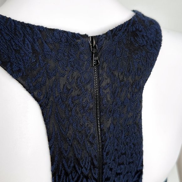 Intermix Embossed Textured High Neck Princess Seam Crop Blouse Top Navy Black - Picture 9 of 12